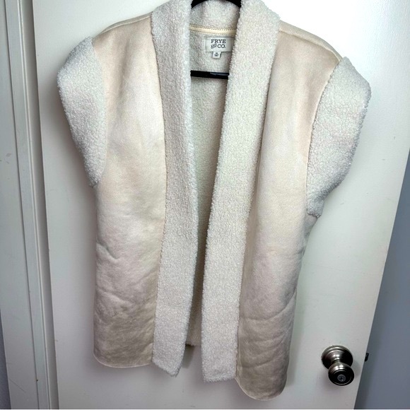 FRYE SND CO. Cream/Tanish Sherpa Sleeveless Open Front Women’s Vest  XL Pockets - Picture 2 of 14